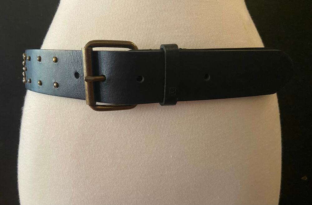 CHAPS Black Leather Brass Studded Belt Women sz M